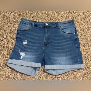 Women's plus size 3X shorts Wax Jean Distressed Blue Jean Shorts